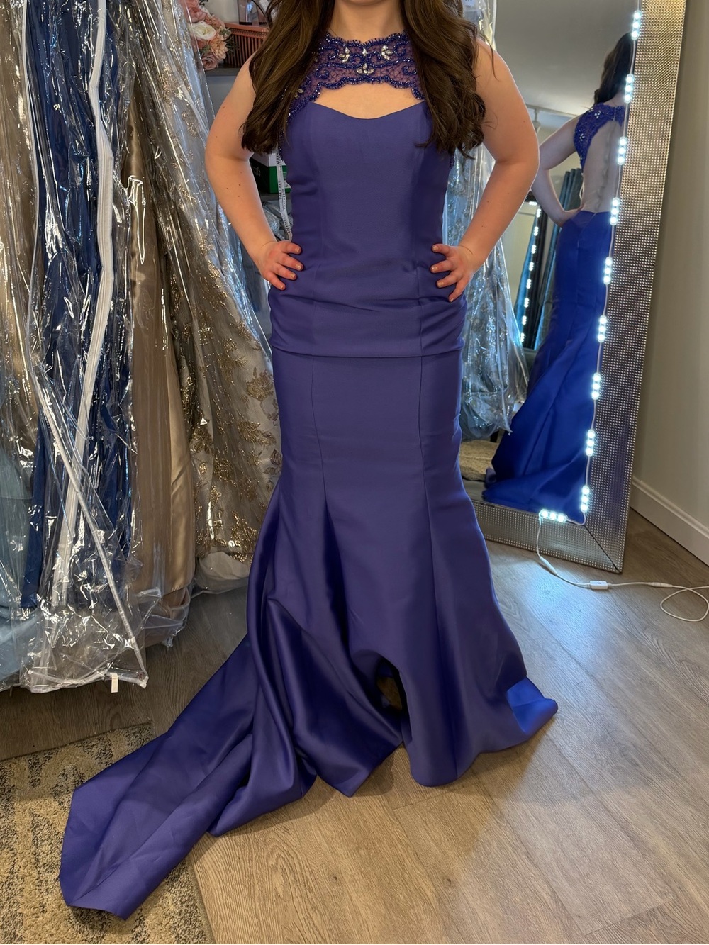 Tarik Ediz Royal Purple Beaded Illusion Mermaid Gown